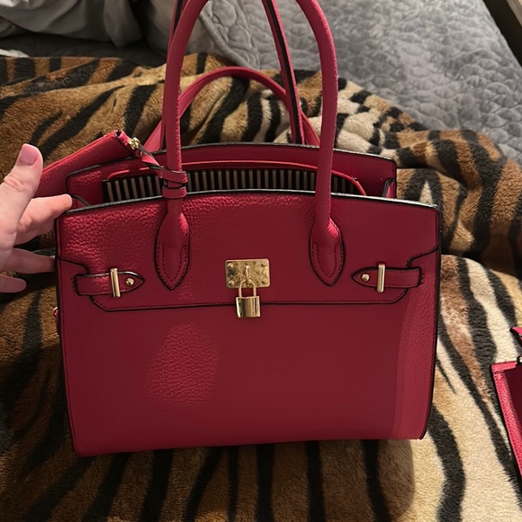 3 pcs. Set Vibrant Pink Leather Tote Bag- fake Birkin bag - Picture 2 of 8